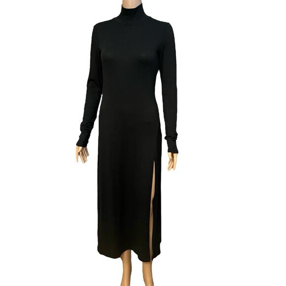 Wilfred Free Mock Neck Sweater Dress Size Small Midi Black Side Slit Minimalist - Picture 1 of 7